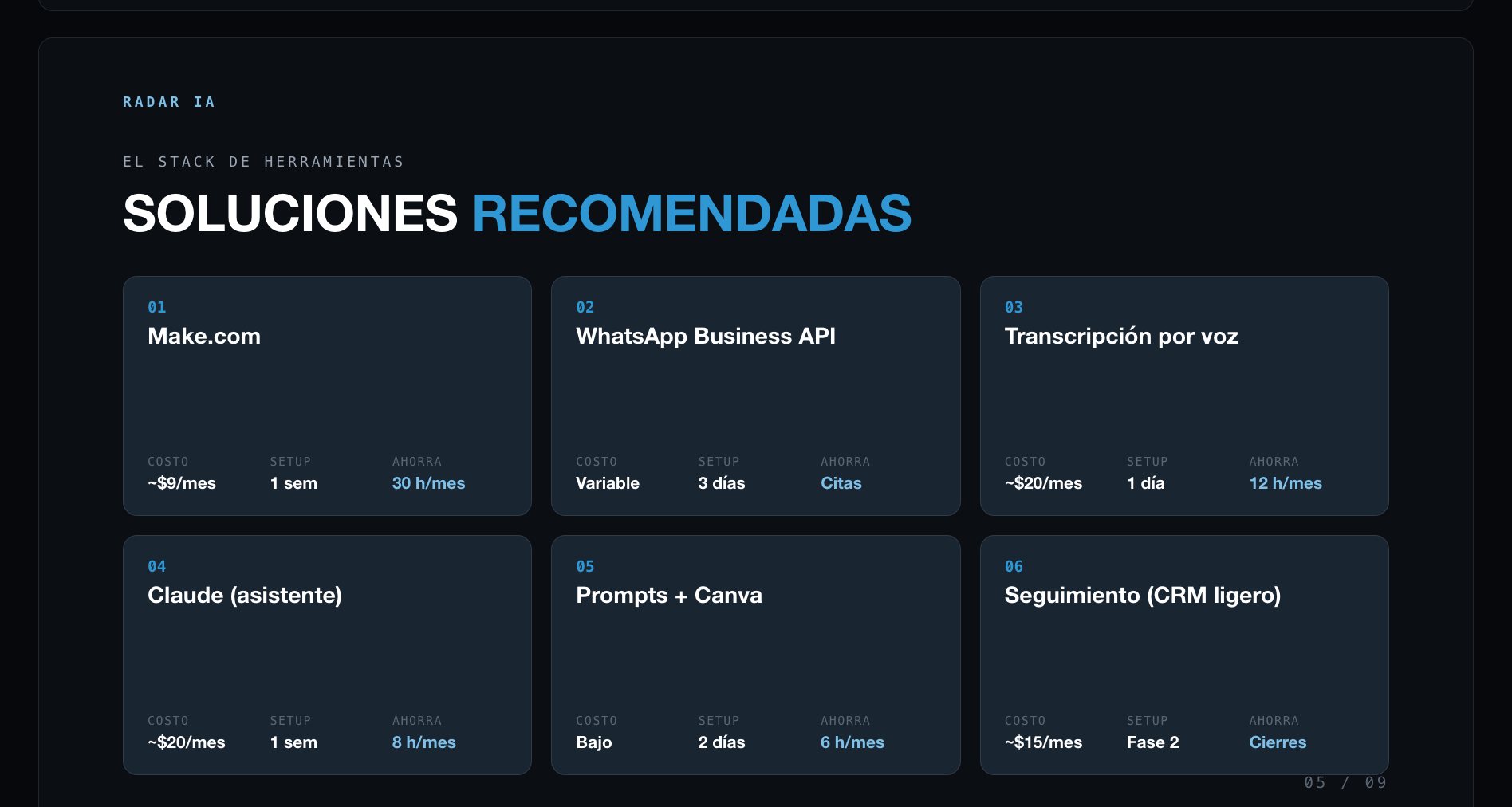 Reporte Radar IA · Soluciones recomendadas