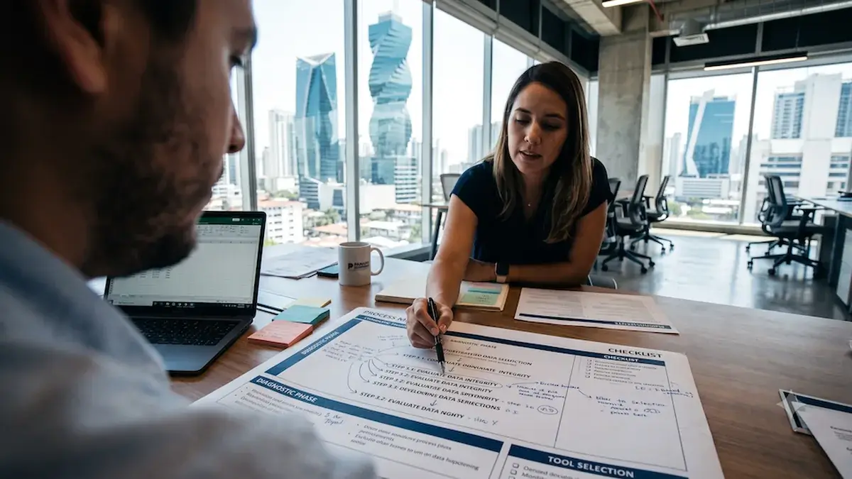 Equipo revisando un diagnóstico de procesos antes de implementar IA